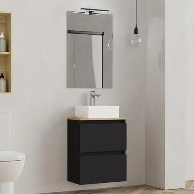 Baikal Maia Badezimmermöbel-Set, kleines Waschbecken aus Keramik und Spiegel mit LED-Licht, hängender Wandschrank, Verschiedene Ausführungen und Maße, montiertes Möbelstück. – Bild 2