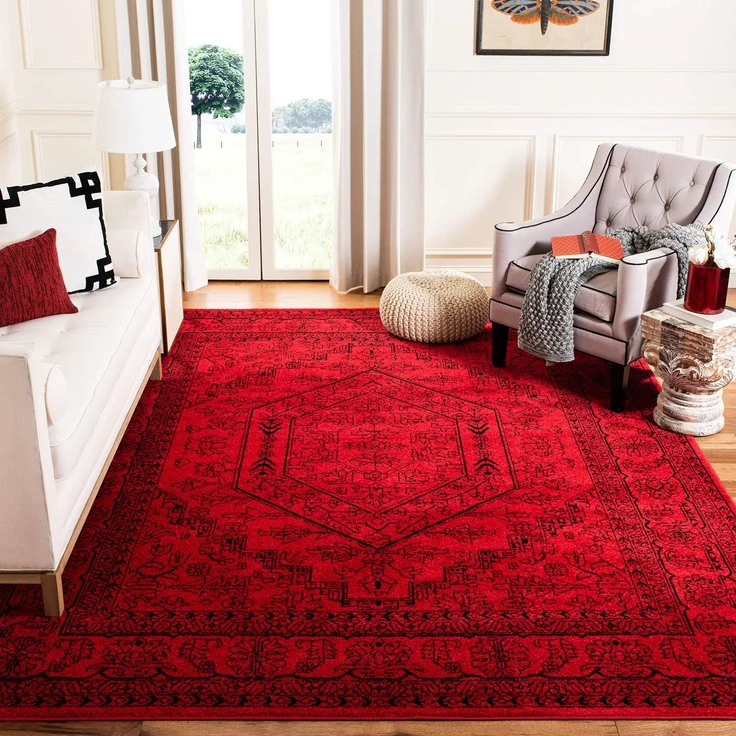 SAFAVIEH Traditionell Teppich für Wohnzimmer, Esszimmer, Schlafzimmer - Adirondack Collection, Kurzer Flor, Rot und Schwarz, 183 X 274 cm | 1 cm Flor, Teppich für den Innenbereich, langlebig, kinder- und haustierfreundlich, Polypropylen-Fasern, Öko-Tex...