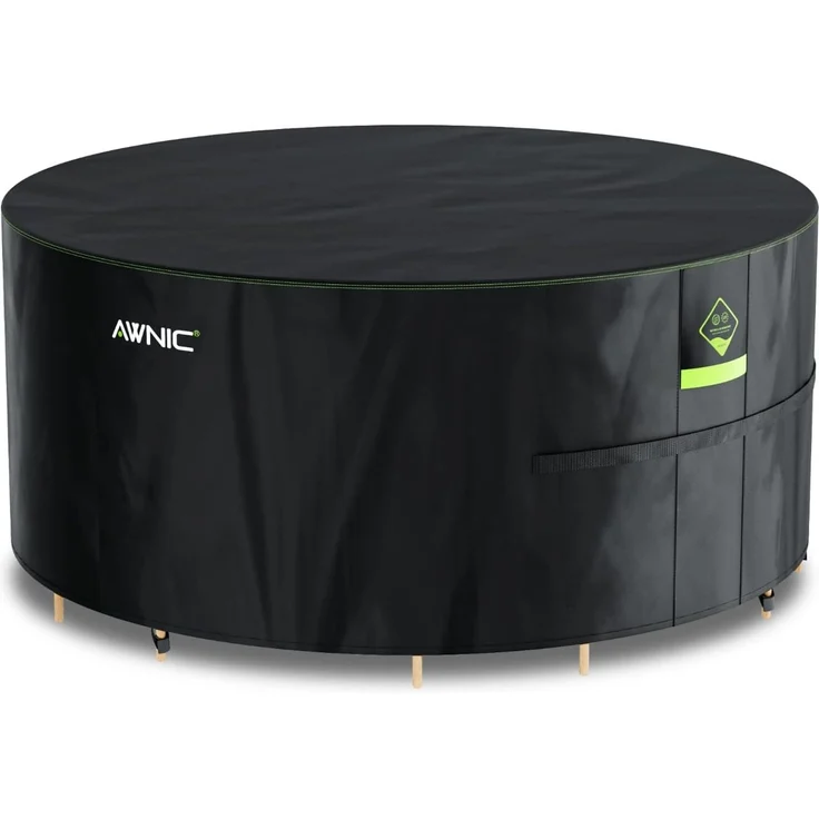 Awnic Gartenmöbel Abdeckung wasserdicht mit Haken Winterfest, 420D Oxford mit AlicanTex wetterfeste Technologie, Winddicht Anti-UV Gartentisch Abdeckplane, rund Schwarz (Ø160*71cm) – Bild 1