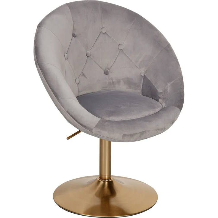 Loungesessel Samt Grau Gold Design Drehstuhl mit Rückenlehne – Bild 2