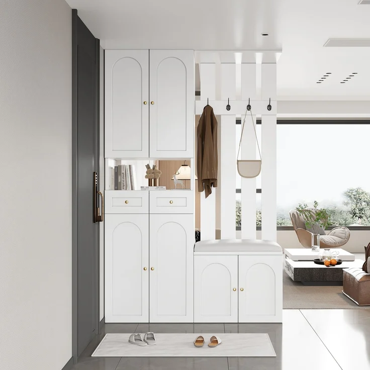 Flurbank Schuhschrank mit Haken und 2 Schubladen Flurmöbel Aufbewahrung Weiß Modern Eingangsbereich – Bild 6
