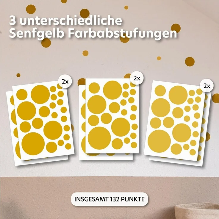 lilimaus Wandsticker Herzen, Sterne & Punkte selbstklebend - Deko fürs Kinderzimmer (132 St), Herzen, Sterne oder Punkte - 36er- & 132er-Set, ablösbar – Bild 2