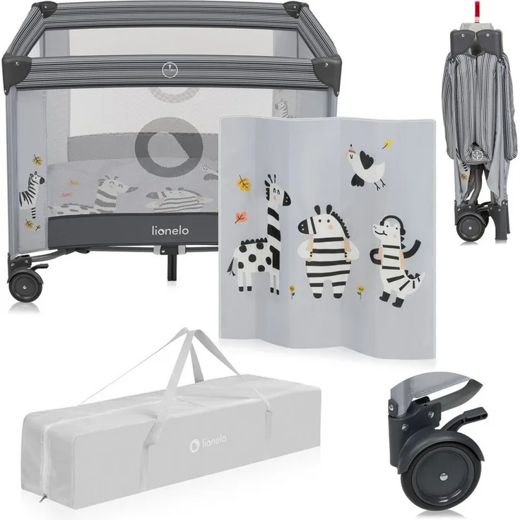 lionelo Laufgitter BONNIE (Set), Große Fläche, Seiteneingang, leicht klappbar, Transporttasche