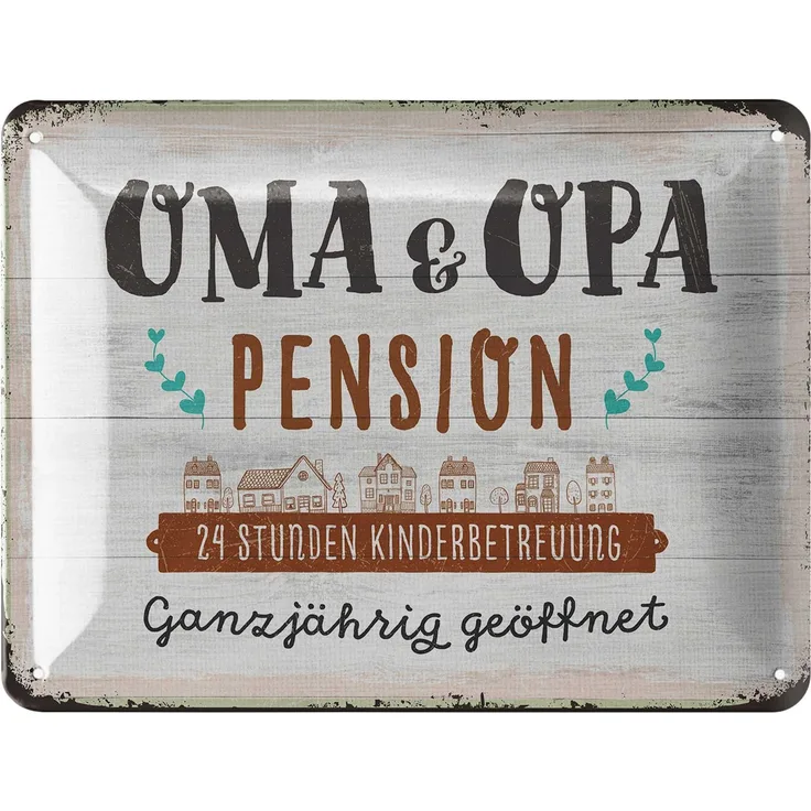 LANOLU Blechschild Oma & Opa Pension - 15x20cm – Metall – Beige – 15165