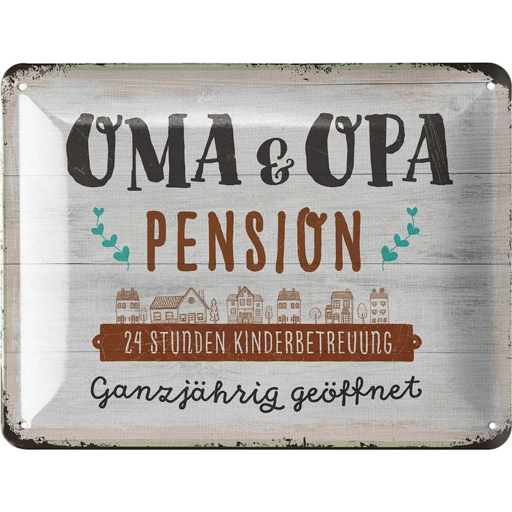 LANOLU Blechschild Oma & Opa Pension - 15x20cm – Metall – Beige – 15165 – Bild 1