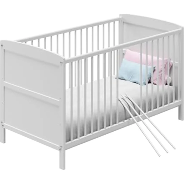 Kids Collective Babybett Kinderbett 60x120/70x140 cm umbaubar zu höhenverstellbares Lattenrost, 60x120 cm, Weiß mit Matratze von Geburt bis 3. Lebensjahr – Bild 5