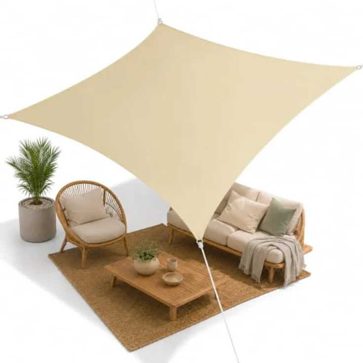 Sonnensegel mit UV-Schutz, atmungsaktiv, einfache Installation, wasserdicht, für Garten, Terrasse, Balkon, aus Polyester, 5 x 5 m – Bild 8