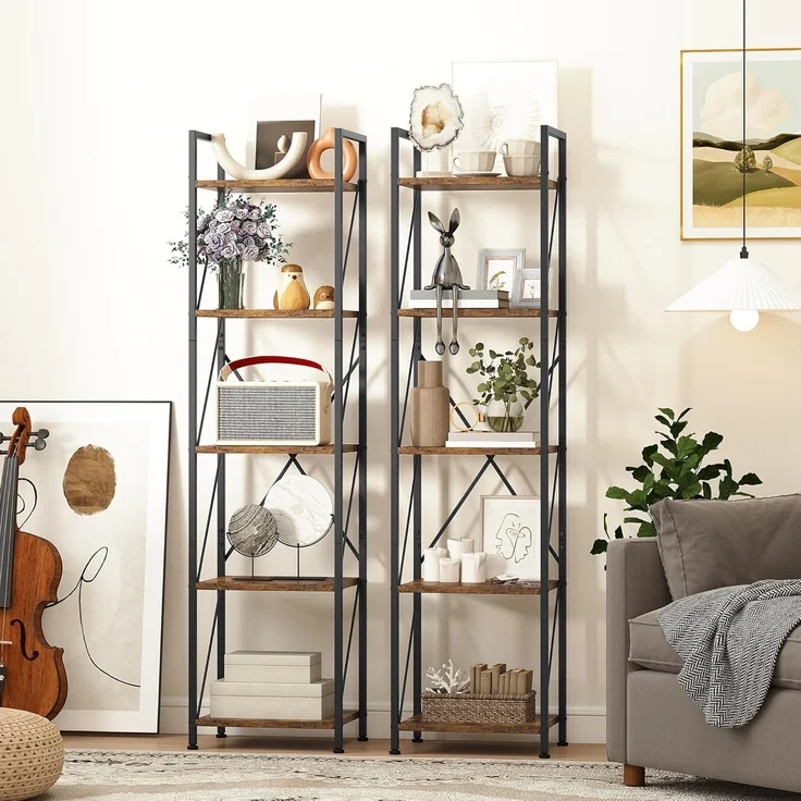YITAHOME Bücherregal, 5-stöckiges Industrielles Standregal, Holzregale und Metallrahmen, Ausstellungsregal, Lagerregal für Wohnzimmer, Home-Office, Küche, Schlafzimmer, Vintagebraun Regal – Bild 3
