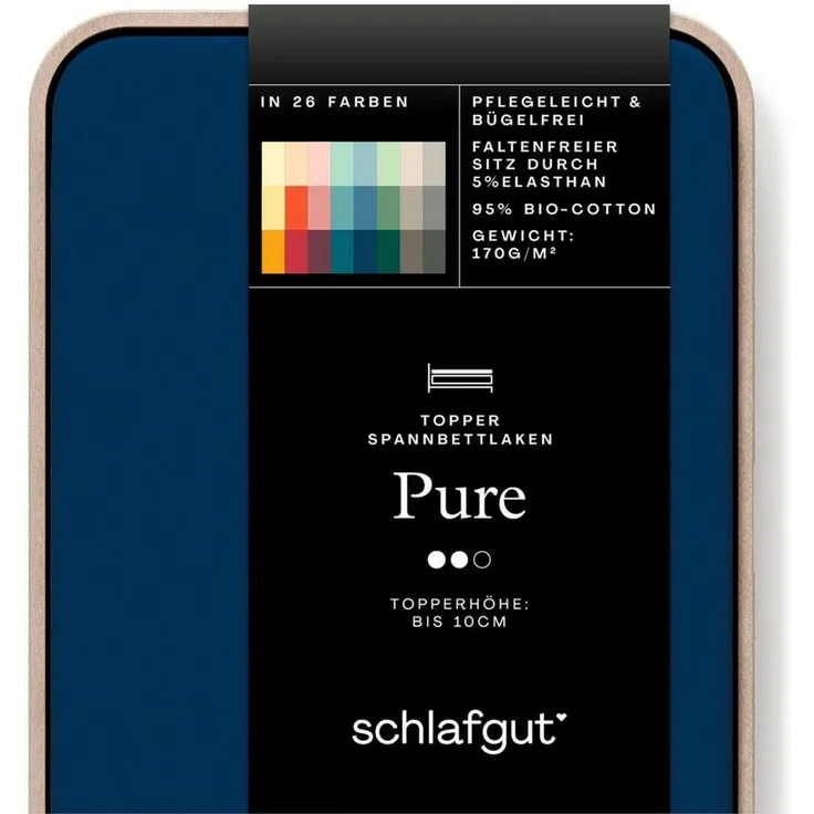 Schlafgut 'PURE TOPPER' Spannbettlaken, für Topper bis 10 cm Höhe, Blue Deep, XL 180x200 cm - 200x220 cm, 100% Bio-Baumwolle