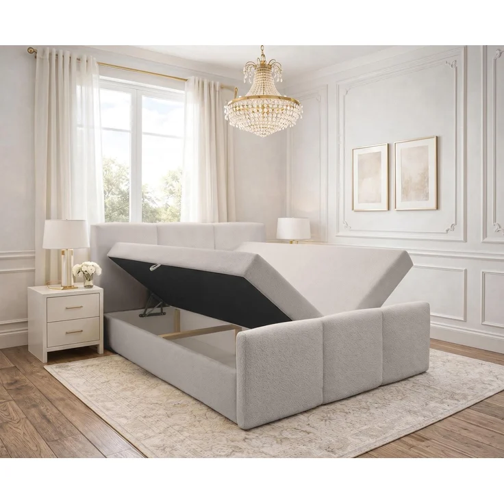 AX LIVING Boxspringbett in Beige Ankarra 180x200 cm Bett mit Stauraum – Bild 3