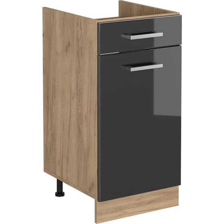 Küchenunterschrank R-Line Anthrazit Hochglanz/Goldkraft Eiche 40 cm ohne Arbeitsplatte Vicco – Bild 1
