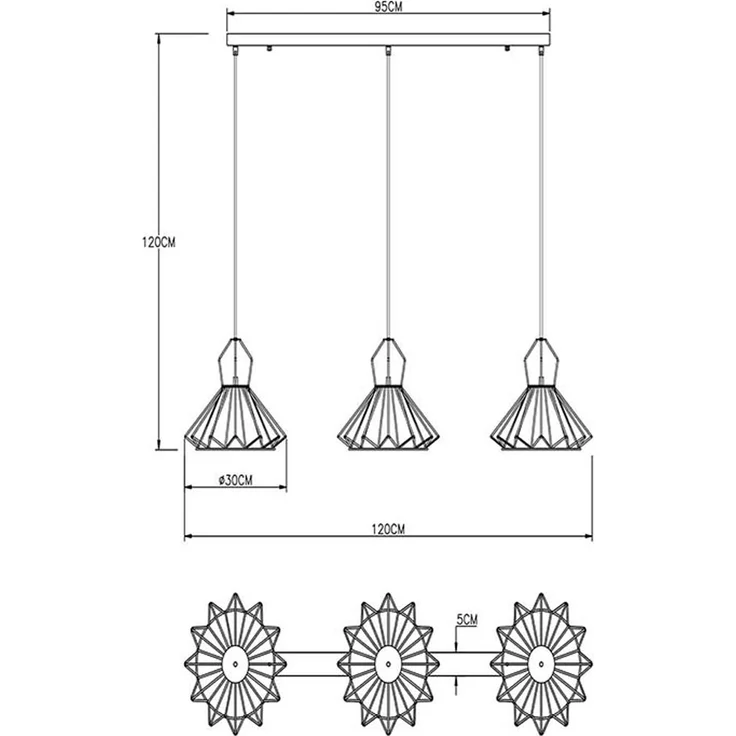 Hängelampe, Metall, Textil, schwarz, 3 Flammig, H 120 cm – Bild 8