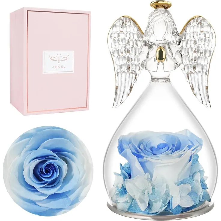 Ewige Rose Engel Figur Geschenk Mutter Jahrestag Valentinstag Weiß Blau