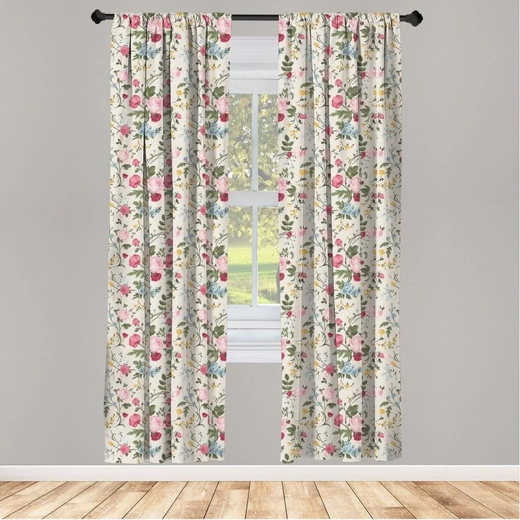 Abakuhaus Gardine Vorhang für Wohnzimmer Schlafzimmer Dekor, Microfaser, Vintage Botanik Victorian Flowers – Bild 5