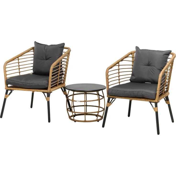 MELAYR, 3-teiliges Bistro-Set, wetterbeständig, 1 Beistelltisch, 2 Stühle, 62 cm x 65 cm x 78 cm, Sand+Dunkelgrau – Bild 2