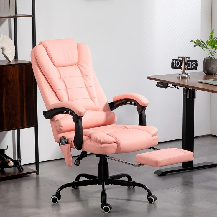 MELAYR, Massage-Bürostuhl, 7 Vibrationspunkte, verstellbare Fußstütze & Lehne, bis 120 kg, 79 x 67 x 121 cm, Rosa – Bild 3