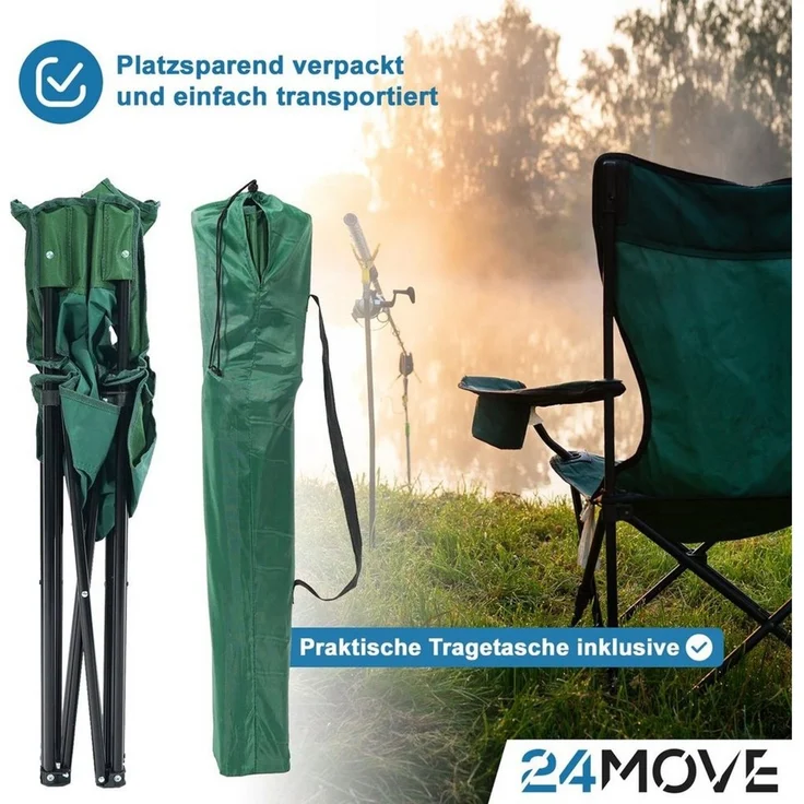 24Move Campingstuhl 24MOVE® Campingstuhl faltbar,Anglerstuhl,Liegestuhl mit Getränkehalter (bis max. 100 kg), mit Tragetasche, schwarz, Klappstuhl, bis 100kg belastbar – Bild 3