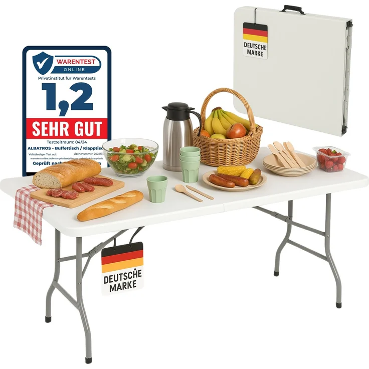 Albatros Buffettisch Klapptisch weiß – robuste Konstruktion klappbar und hohe Tragkraft –für bis zu 10 Personen – für Bierzelt mit Tragegriff – Bild 1