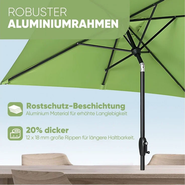 Sekey Sonnenschirm mit Kurbel und UV50+, knickbar, Aluminium apfelgrün, 210 x 140 cm – Bild 2