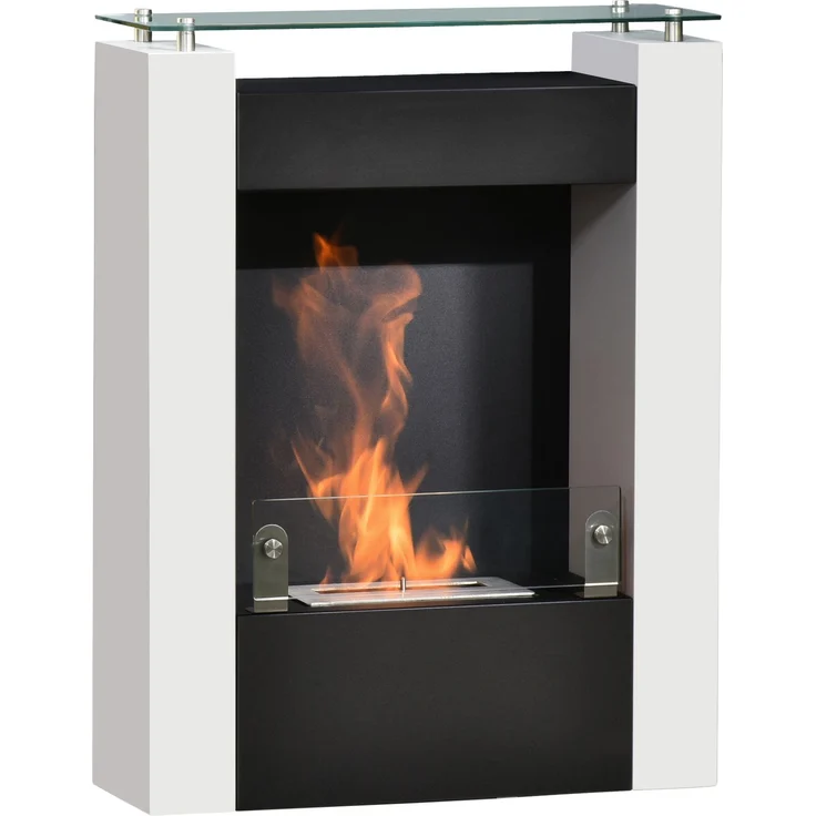 JARDJ Bioethanol-Kamin mit 0,9-Liter-Brenner und Ablagefläche aus gehärtetem Glas, 60 x 20 x 79 cm, Stahl, schwarz-weiß – Bild 2
