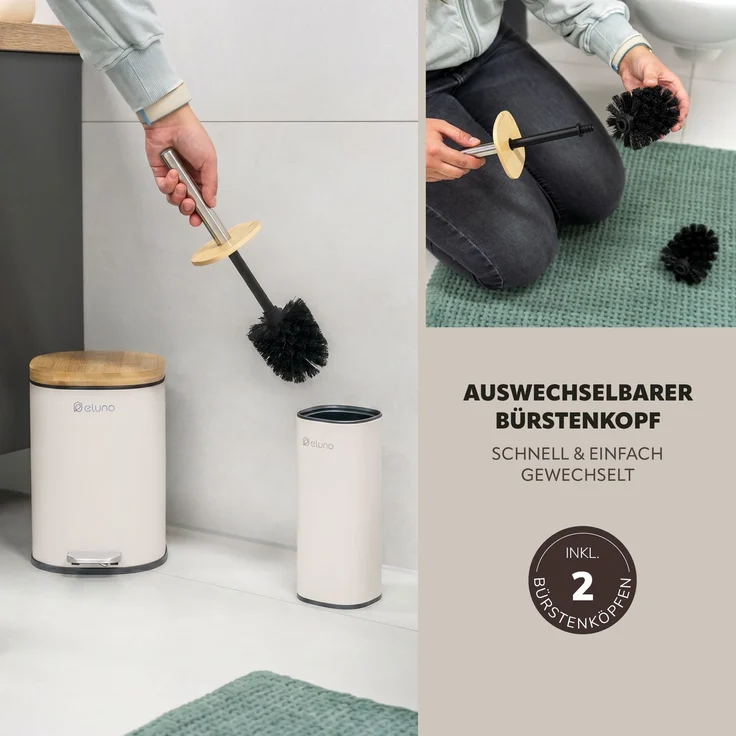 eluno Badezimmer Zubehör Set FRAMURA 2tlg. bestehend aus 1 Kosmetikeimer, 1 WC-Garnitur, Metall, Beige – Bild 6