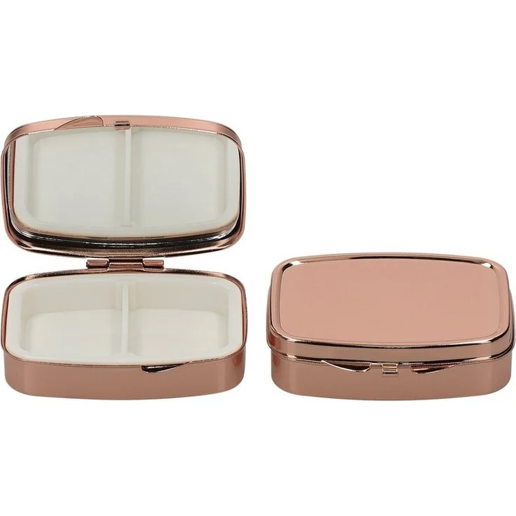 kwmobile Pillendose 2x Edelstahl Tablettenbox mit 2 Fächern - 5,5 x 4 x 1,5cm (1 St), Pillendose klein Tablettendose Tragbare Pillenbox Medikamentenbox Dose – Bild 3