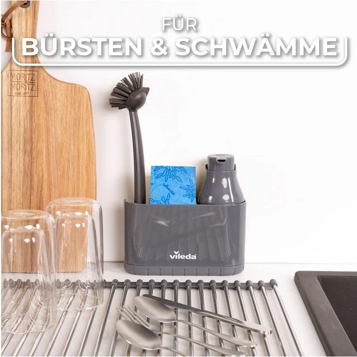 Vileda Küchenorganizer-Set Spülbeckenorganizer mit Seifenspender Polypropylen, (Set, Set), mit Seifenspender für Schwämme & Bürsten – Bild 2