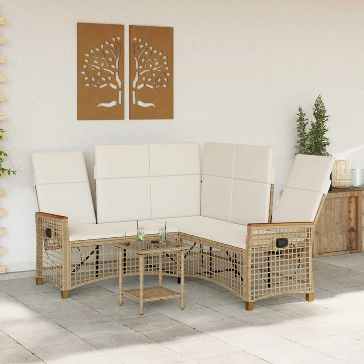 vidaXL Garten Liegesofa Set Beige und Cremeweiß 164 x 164 x 112 cm 42026826 – Bild 3