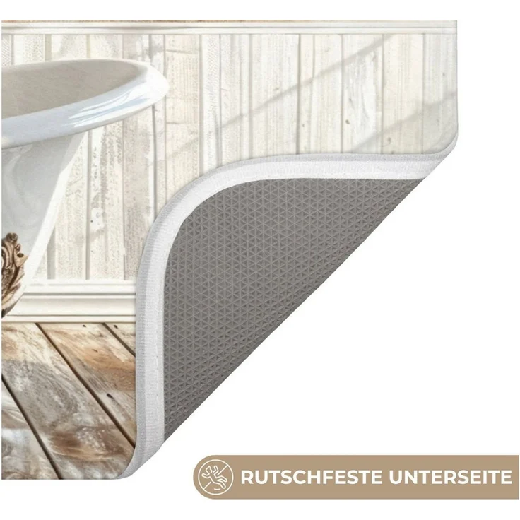 OnlyWow Badematte Vintage - Alpaka - Badewanne - Blumen - Tiere, Höhe 10 mm, Polyester, Rechteckig, Badezimmerteppich, Badteppich, Rutschfest, Badvorleger, Waschbar – Bild 3