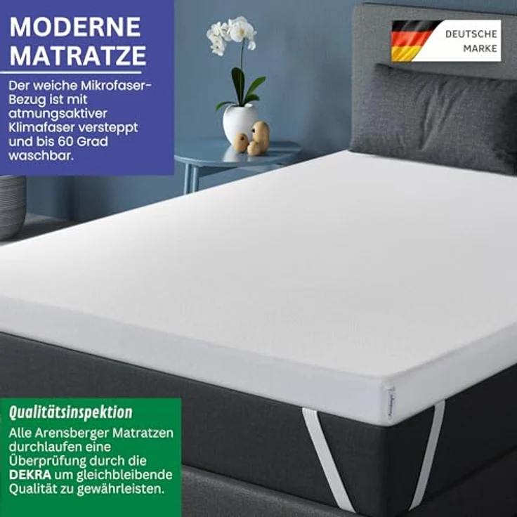 Arensberger Matratzen Topper ESSENCE, 90x200cm, Gelschaum, waschbarer Bezug, 5cm Höhe, geeignet für Federkern- und Schaumstoffmatratzen – Bild 5