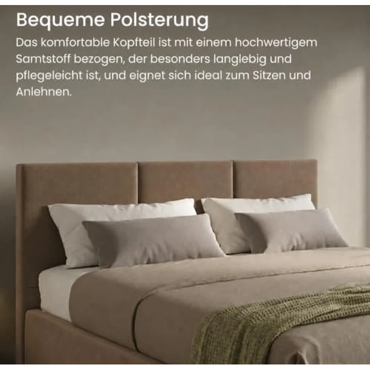 Home Collective Polsterbett, Doppelbett mit Stauraum und flexiblem Lattenrost, 120x200 bis 180x200 cm, samtweicher Veloursstoff in Kaffee, europäische Herstellung – Bild 4