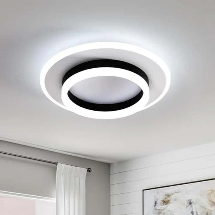 Goeco LED Deckenleuchte Runde, 28W Ø 30 cm Modern Deckenlampe Innen 6500K Kaltweißes Licht, LED Lampen Deckenbeleuchtung aus Acryl für Schlafzimmer, Wohnzimmer, Flur, Schwarz + Weiß – Bild 9