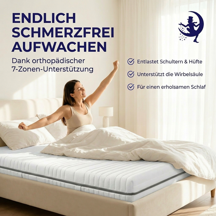 Mister Sandman Matratze 160x200 cm, Kaltschaummatratze 25 cm Höhe, 7-Zonen Orthopädisch, Härtegrad H2 & H3, OEKO-TEX Zertifiziert, Made in Germany – Bild 6
