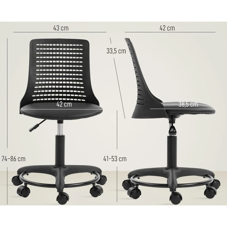 MELAYR, Armlehnenloser Schreibtischstuhl, drehbarer Bürostuhl mit hohler Rückenlehne, 43 x 42 x 86 cm, Schwarz – Bild 5