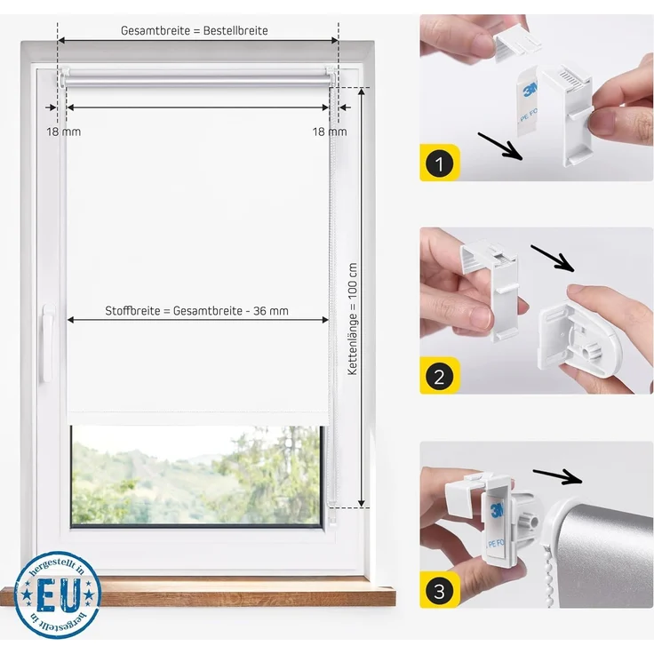 Verdunklungsrollo Thermorollo, 30 x 100 cm, weiß [Stoffbreite 26,6 cm], jalousiescout, verdunkelnd, ohne Bohren, freihängend, Klemmfix, Thermo-Rollo Vollverdunkelnd Thermo-Beschichtung, energiesparend – Bild 2