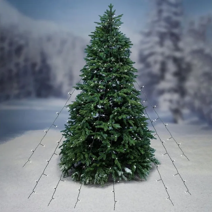 BURI Tannenbaum Leuchtnetz 200 LED 2,5 m | Lichtervorhang für innen & außen | warmweißes Lichternetz mit IP44 Stecker & 5 m Zuleitung | Weihnachtsbaum Beleuchtung mit Befestigungshaken