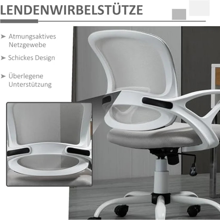 Vinsetto Bürostuhl gepolsterter Bürostuhl mit Schwenkrädern (höhenverstellbarer Arbeitsstuhl, 1 St), 61 x 61 x 89-99 cm, Grau – Bild 6