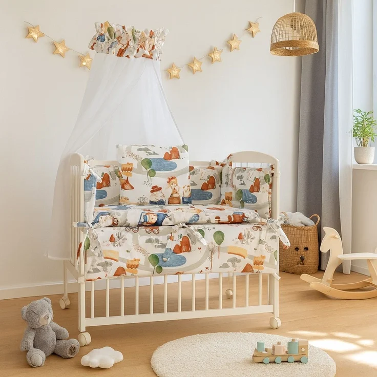 RoyalBabyBett 3in1 Beistellbett Baby Animals Weiß mit Höhenverstellung – Bild 1