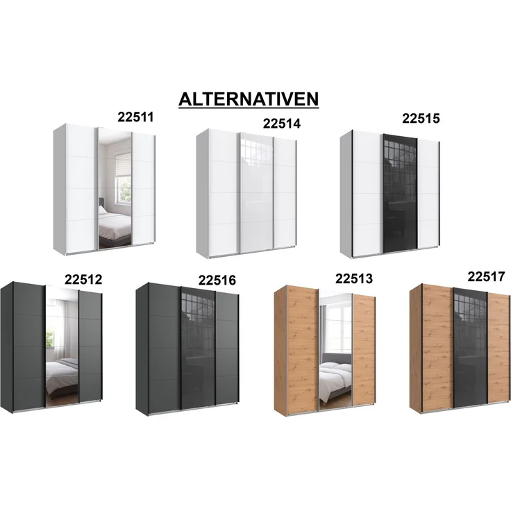 Schwebetürenschrank Kleiderschrank B180 cm H208 cm 3-trg. Eiche Artisan Dekor, 1 Tür Glas Grau – Bild 6