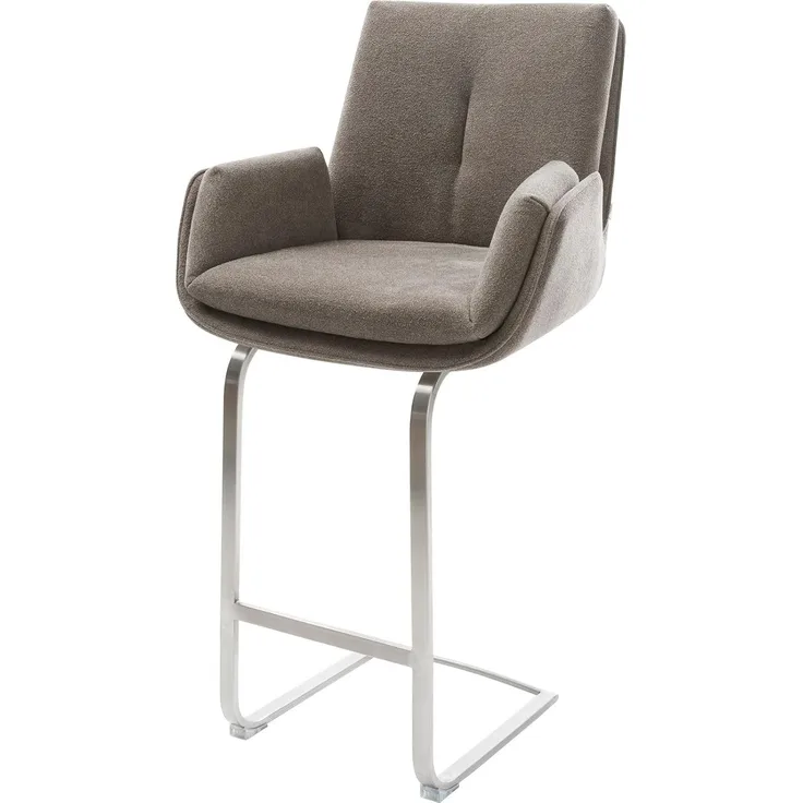 Barstuhl Clea-Flex Strukturstoff Soft Taupe Freischwinger Flach Edelstahl Silberfarben