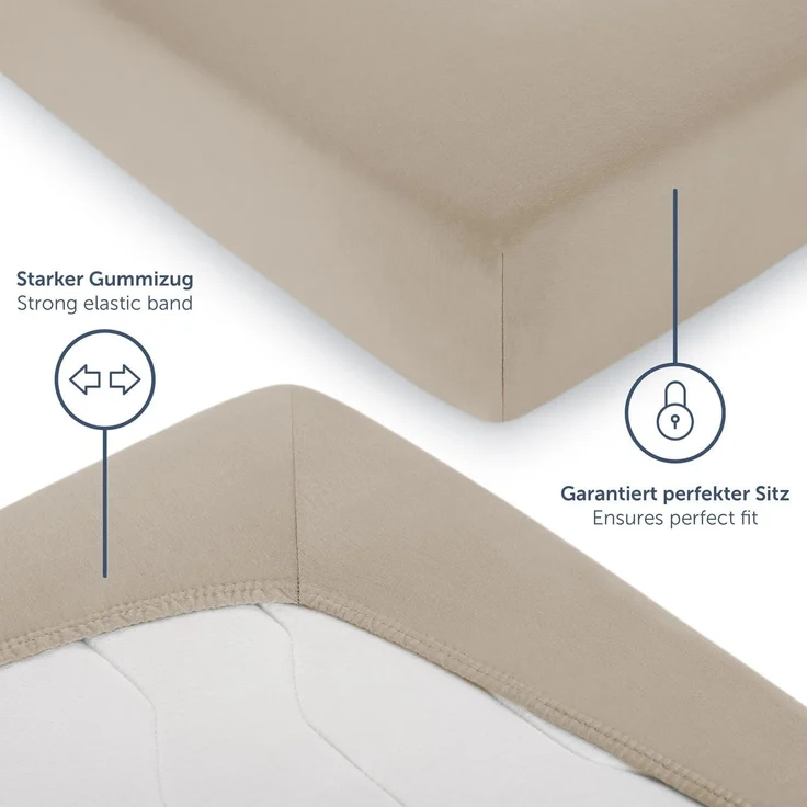 Blumtal® Baumwolle Spannbettlaken 160x200 cm Basics Jersey - Bettbezug 160x200 cm - Oeko-TEX zertifiziertes Spannbetttuch 160x200 cm - Matratzenbezug 160x200 cm - Bettbezug - Leintuch - Taupe – Bild 4