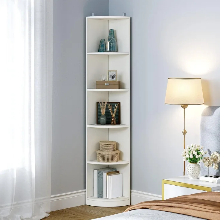 YITAHOME Bücherregal Weiß, 5-stöckiges Eckregal 30 x 30 x 180 cm, Bücherregale Holz, offene Aufbewahrung, Bücherregale für Wohnzimmer, Heimbüro, Eckregal Freistehend