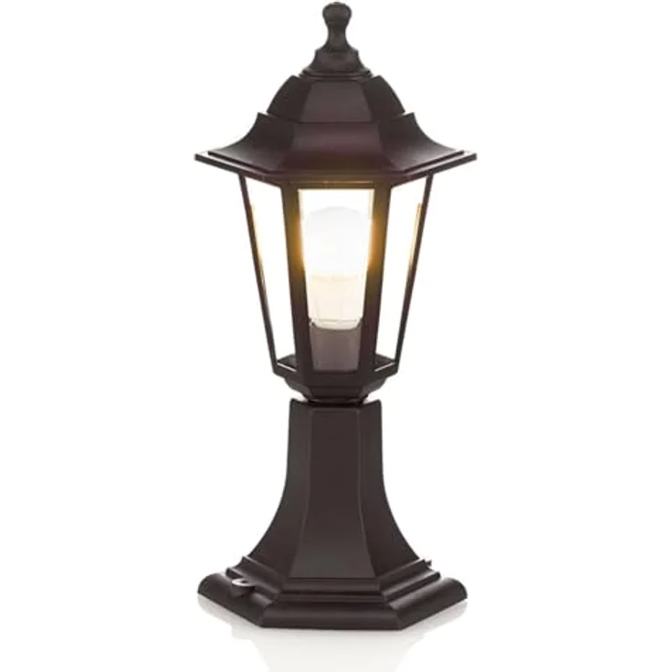 Lindby Außenleuchte Nane, spritzwassergeschützt in Schwarz, Retro Vintage Antik, 1-flammig E27, Wegeleuchte Pollerleuchte Sockelleuchte – Bild 4