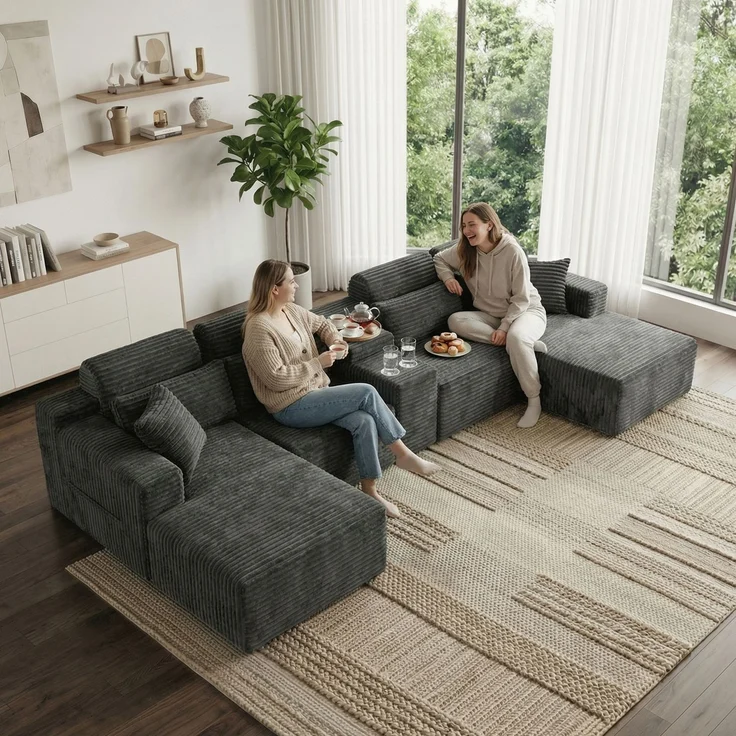 ZUBALIYA Boneless Compression Sofa, U-förmiges modulares Sofa mit integrierten Becherhaltern, Dunkelgrau, 372 x 151 x 80 cm – Bild 15