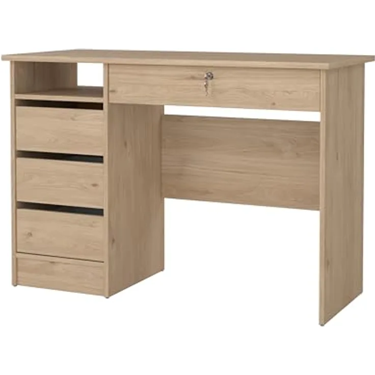 Tvilum Computertisch, Bürotisch, Schreibtisch, mit 1 Ablagen, 4 Schubladen, für Büro, Wohnzimmer, moderner Stil, Natureiche