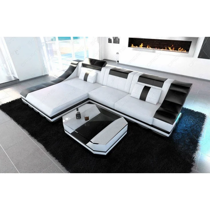 Couch Turino L Form in Leder - Kunstleder - weiß-schwarz - Links – Bild 6