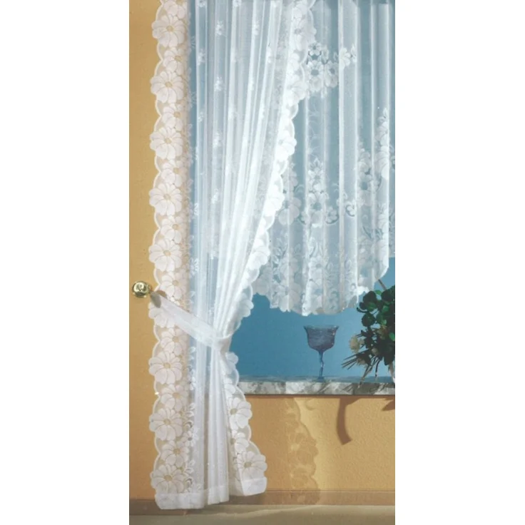heimtexland Gardine Gardinen Store Vorhang Blumen weiß halbtransparent (1 St), Kräuselband, halbtransparent, Jacquard, Jacquard I Seitenschal mit Raffhalter I Kräuselband – Bild 2