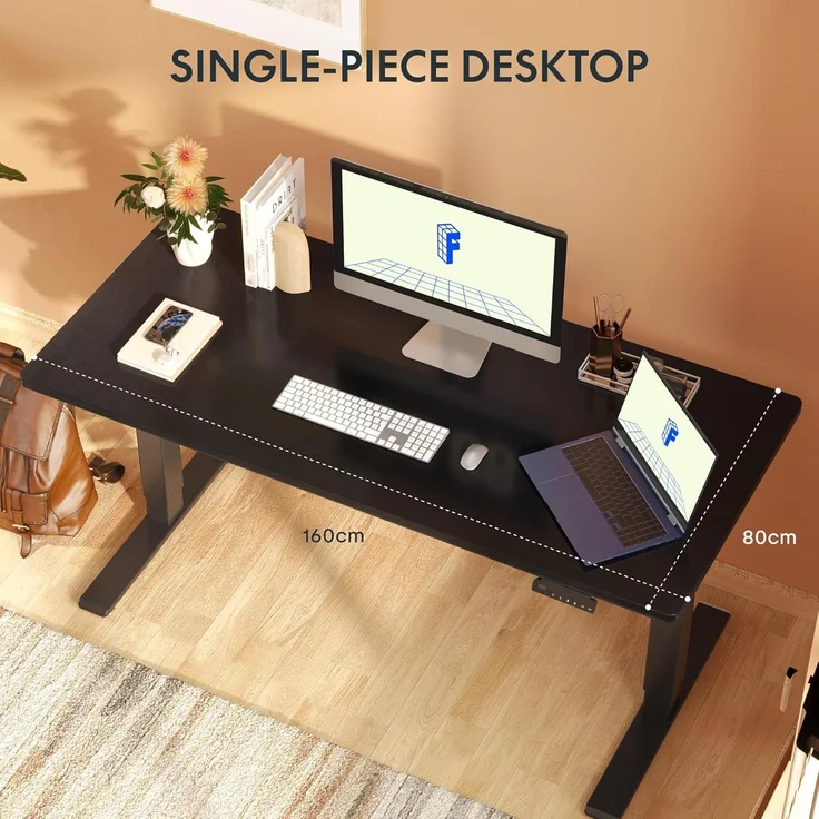 FLEXISPOT Höhenverstellbarer Schreibtisch 160x80 cm mit 2 Motoren & 25MM einteiliger Tischplatte,ergonomischer Bürotisch - Ahorn, Mousseweiß Gestell – Bild 7