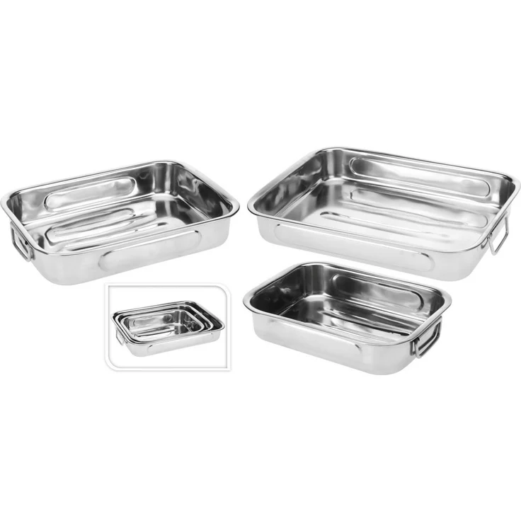 Koopman Auflaufform Bratform Edelstahl 3 Größen 3 Tlg. Set, Edelstahl, (3-St), 3tlg, Tragegriffe, Edelstahl, 3 Größen, Kochen – Bild 1