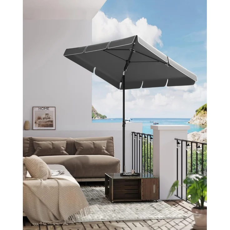 SONGMICS Sonnenschirm 180x125 cm, Balkonschirm UPF 50+, Sonnenschutz, beidseitig um 30° knickbar, höhenverstellbar, mit Aufbewahrungstasche, für Garten, Terrasse, ohne Ständer, grau GPU180G01 – Bild 2